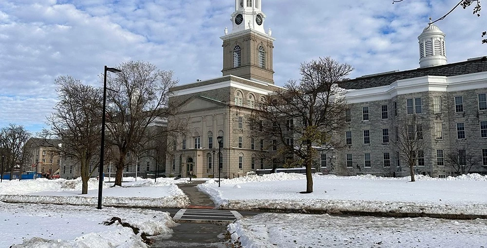 university in buffalo covered with snow