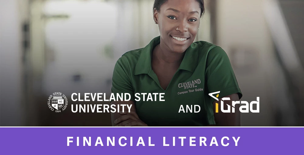 Cleveland State University College Student With Text about CSU and iGrad Partnering to Offer Financial Literacy